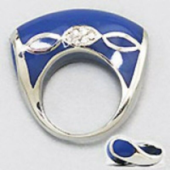 Blue Enamel Silver Tone & Clear Rhinestone Fashion Ring Size 7 - Picture 4 of 6